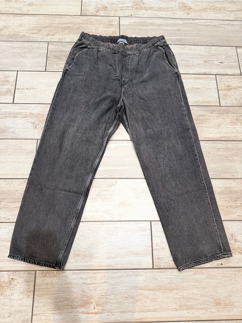 Men's Casual Elastic-Waist Gray Jeans